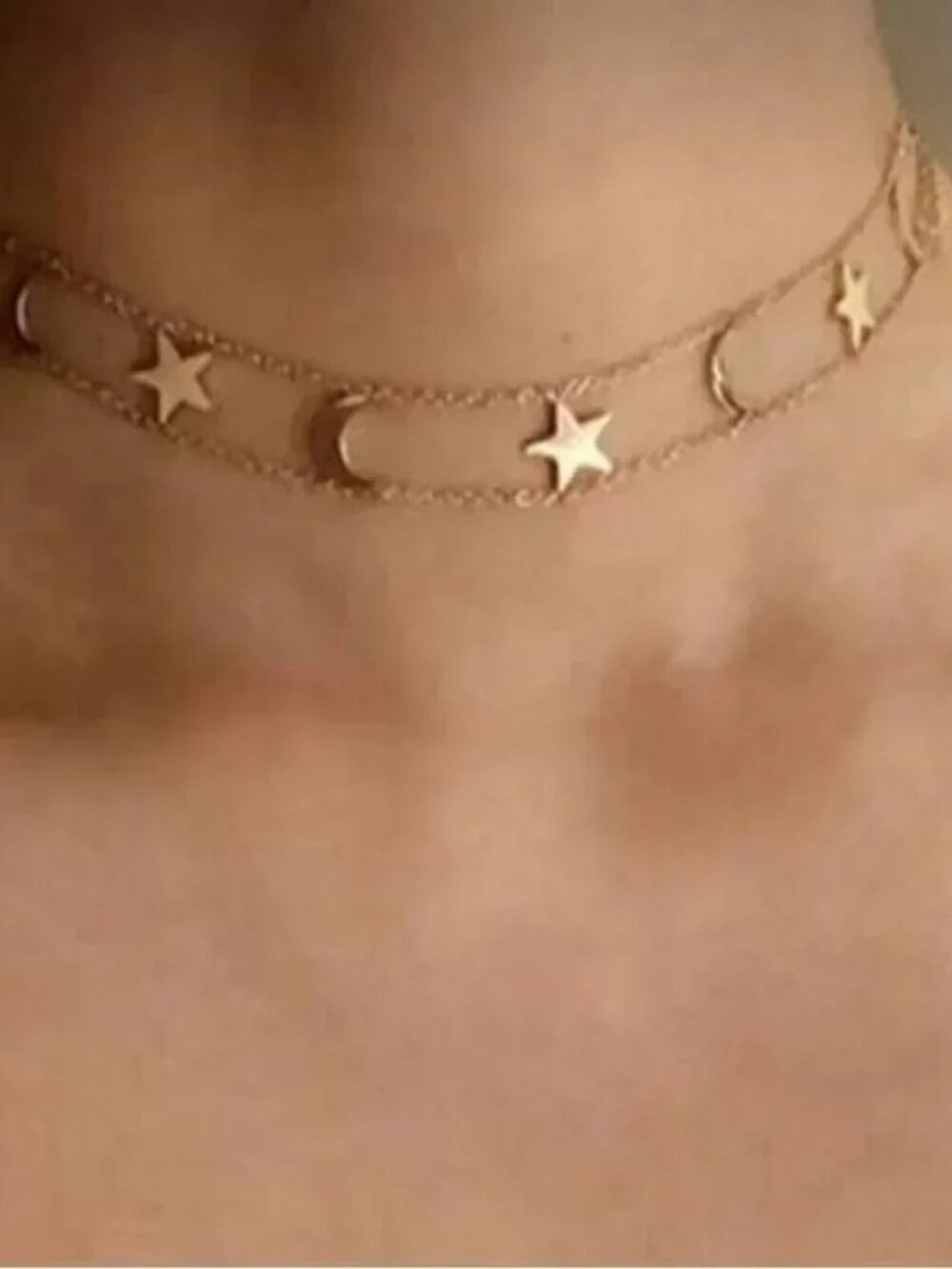 Gold Star and Moon Necklace Q794